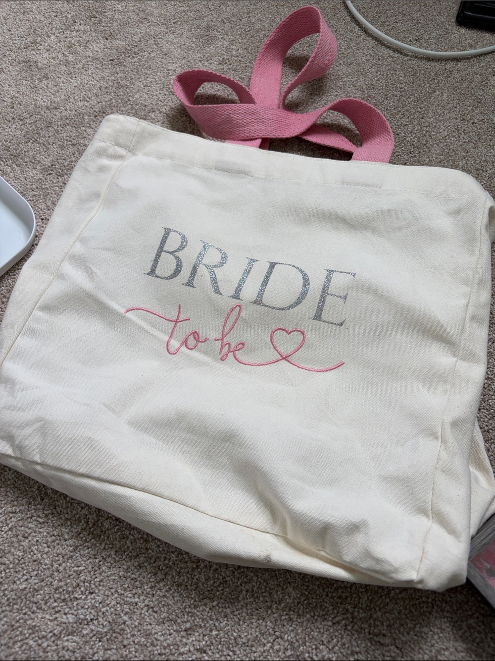 Bride To Be Canvas Tote Bag with Pink Handles